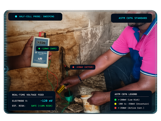 Half-cell potential testing on-site diagnostic